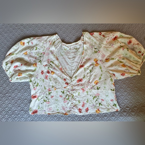 H&M Linen Blend Floral Blouse Sz XXL - Picture 9 of 10